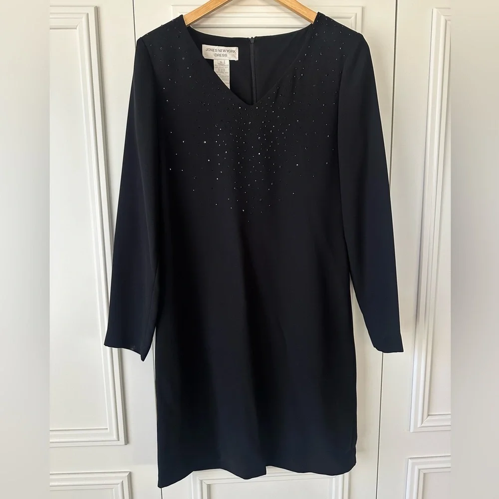 Jones New York Black Rhinestone Cocktail Dress, Size 6 - Picture 1 of 7
